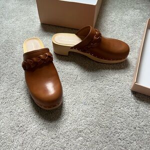 Loeffler Randall Brown Mules with Polished Leather